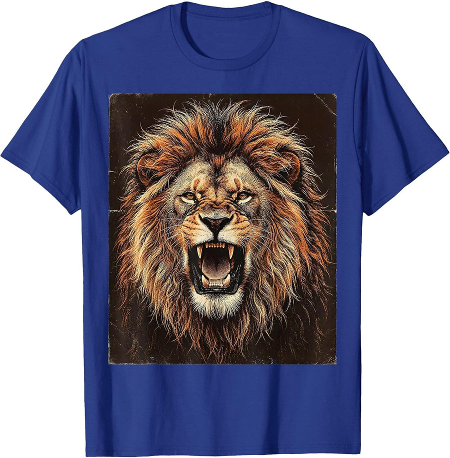 Roaring Lion Wild Mane Rock Music Graphic T-Shirt - Royal Blue
