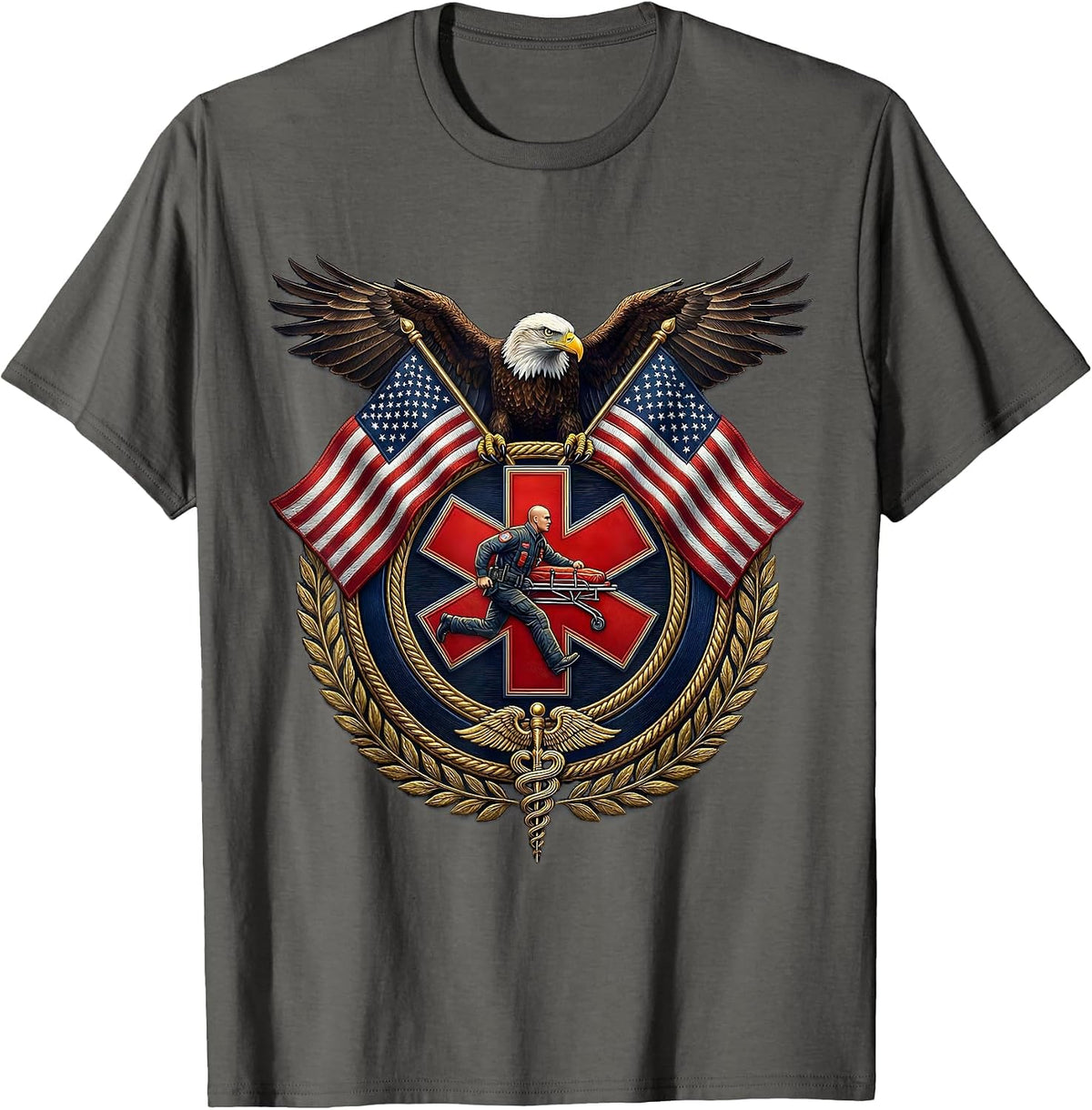 Men's EMT Paramedic Rushing Stretcher ER Doors Graphic T-Shirt - Asphalt Grey