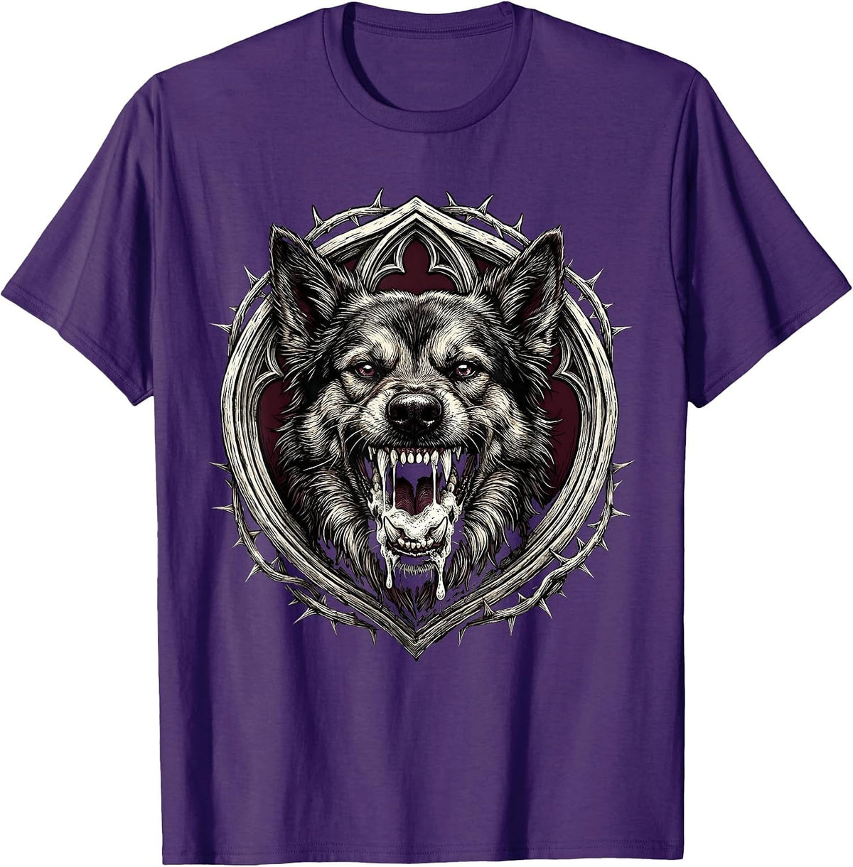 Rabid Dog Foaming at Mouth Graphic Design T-Shirt - Purple