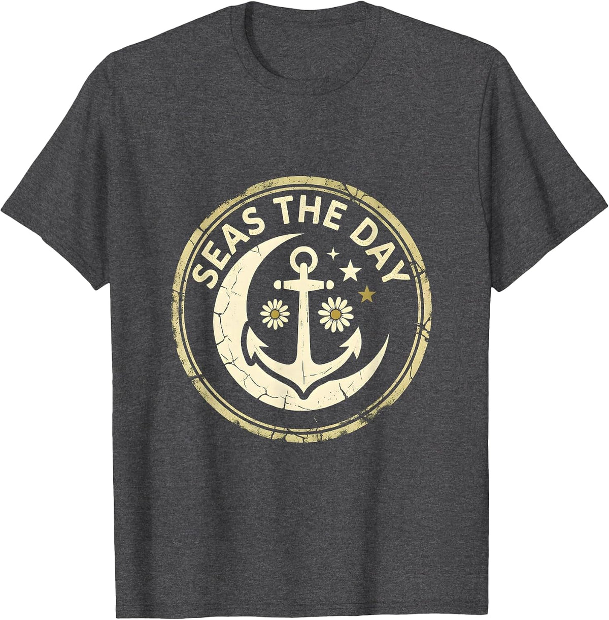 Seas the Day Nautical Sailor Design T-Shirt - Dark Heather Grey