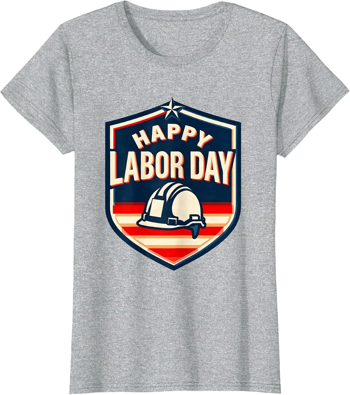 Happy Labor Day Patriotic Americana Tribute Shield Badge T-Shirt - Heather Grey