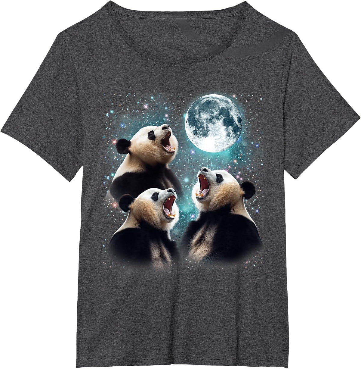 3 Panda Moon Howling Panda Head Funny for Men, Women, Kid T-Shirt - Dark Heather Grey
