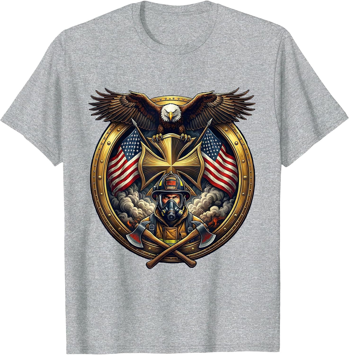 Men's Firefighter Emerging From Smoke Oxygen Mask T-Shirt - Heather Grey