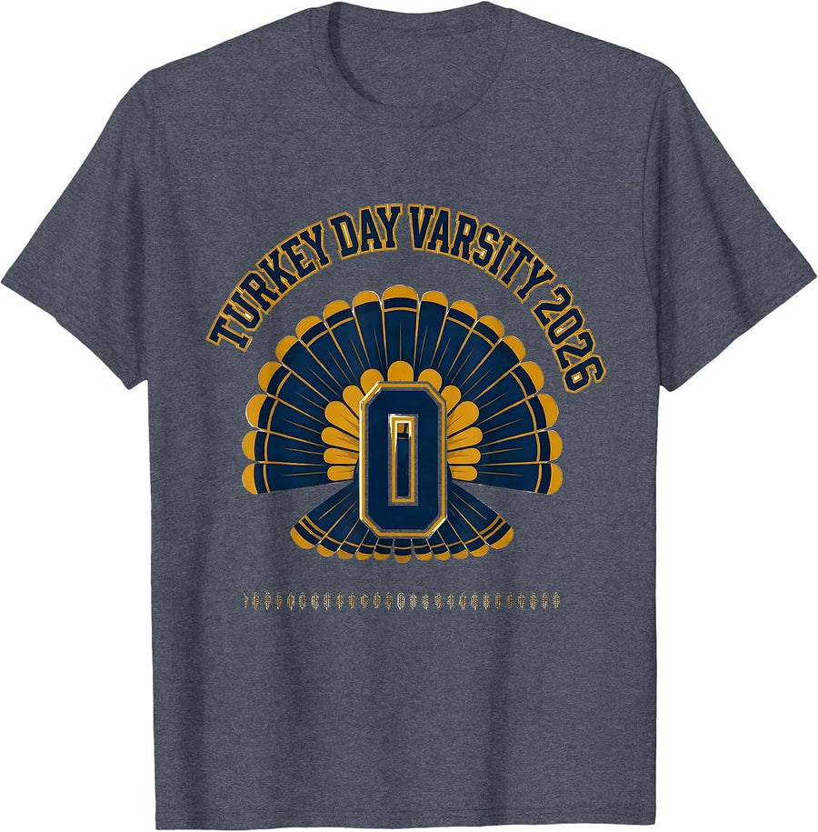 Turkey Day Varsity 2026 Sports Thanksgiving Family Humor T-Shirt - Heather Blue