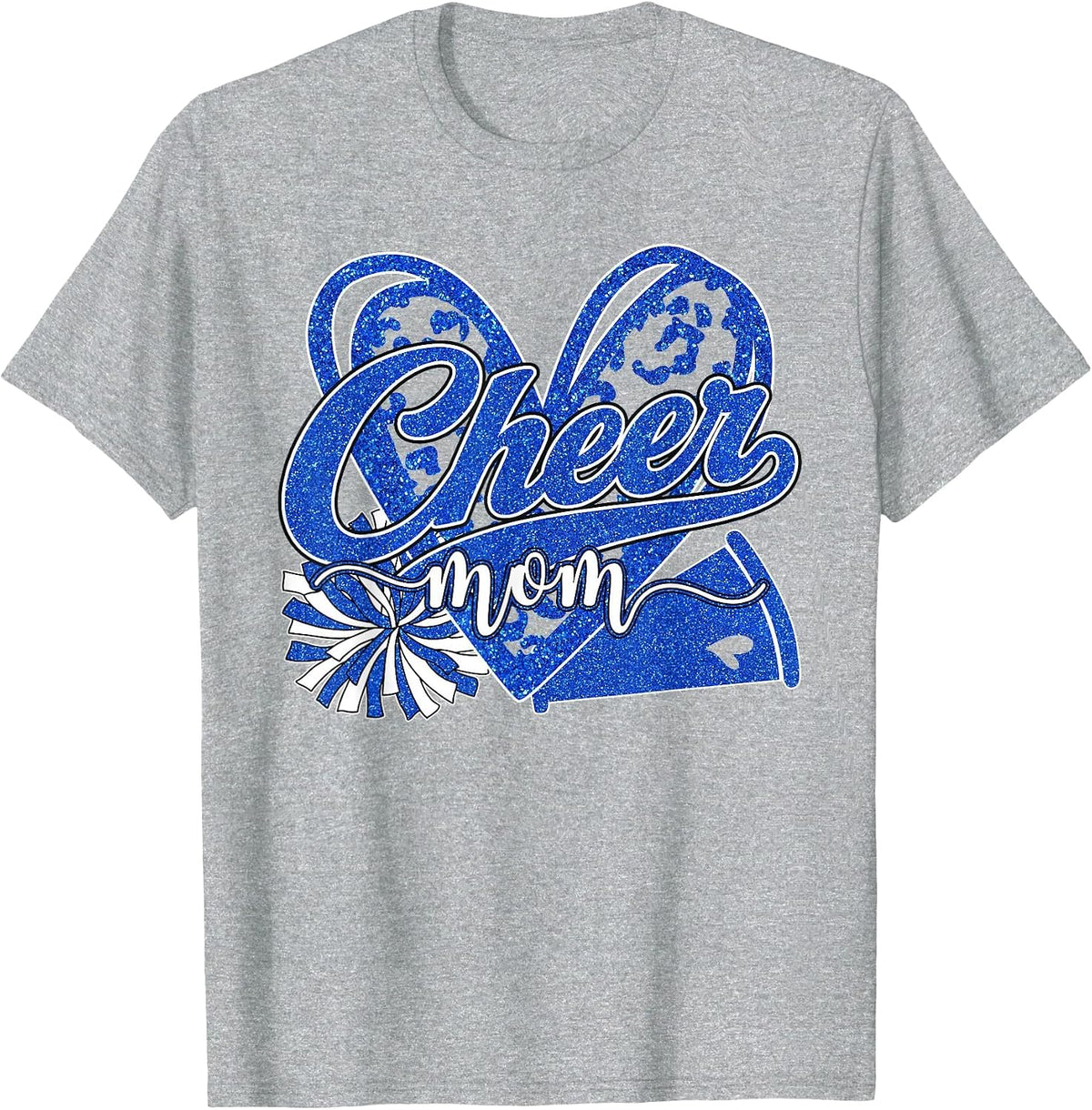 Cheer Mom Blue Megaphone Pom Pom Heart Cheerleader Spirit T-Shirt - Heather Grey