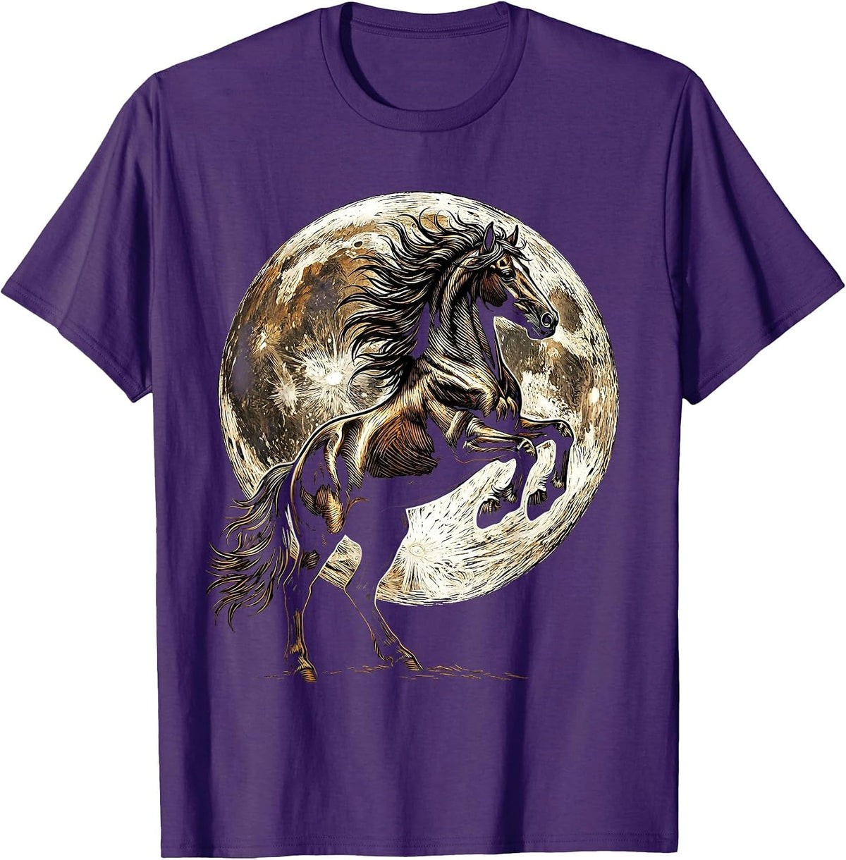 Rearing Horse Full Moon Western Rodeo Graphic T-Shirt - Purple
