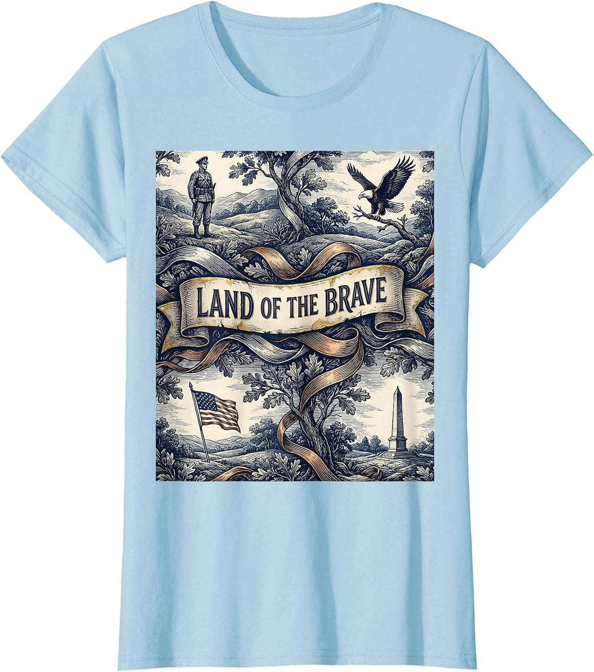 Land of the Brave Patriot Day Tribute Design T-Shirt - Baby Blue