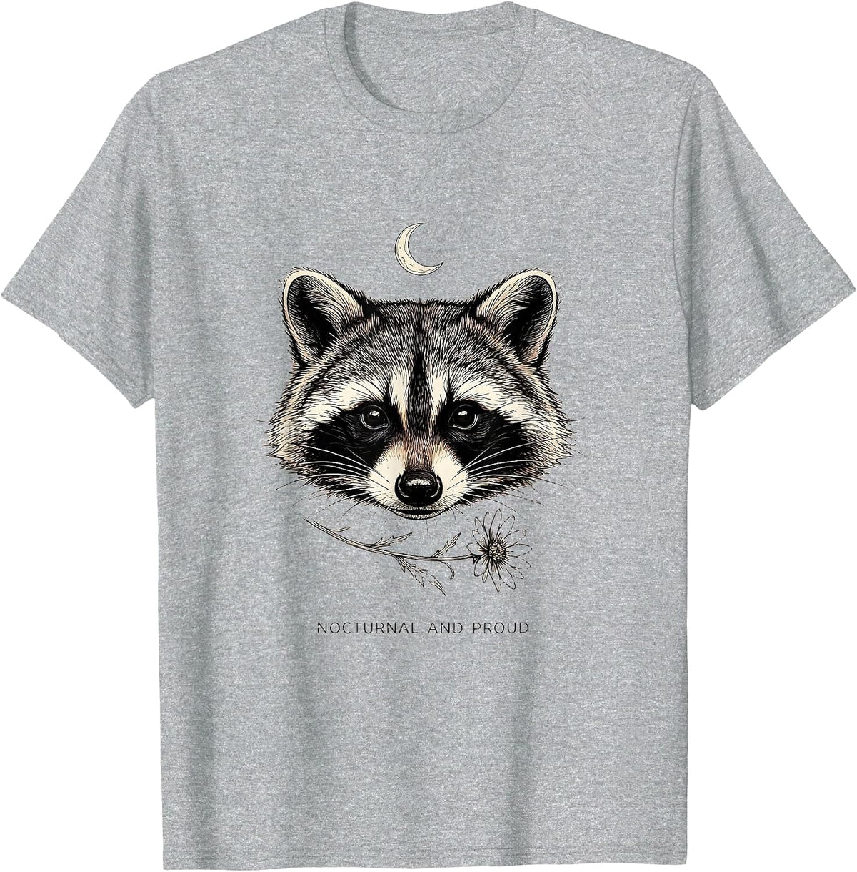 Men's Nocturnal and Proud Raccoon Design T-Shirt - Heather Grey
