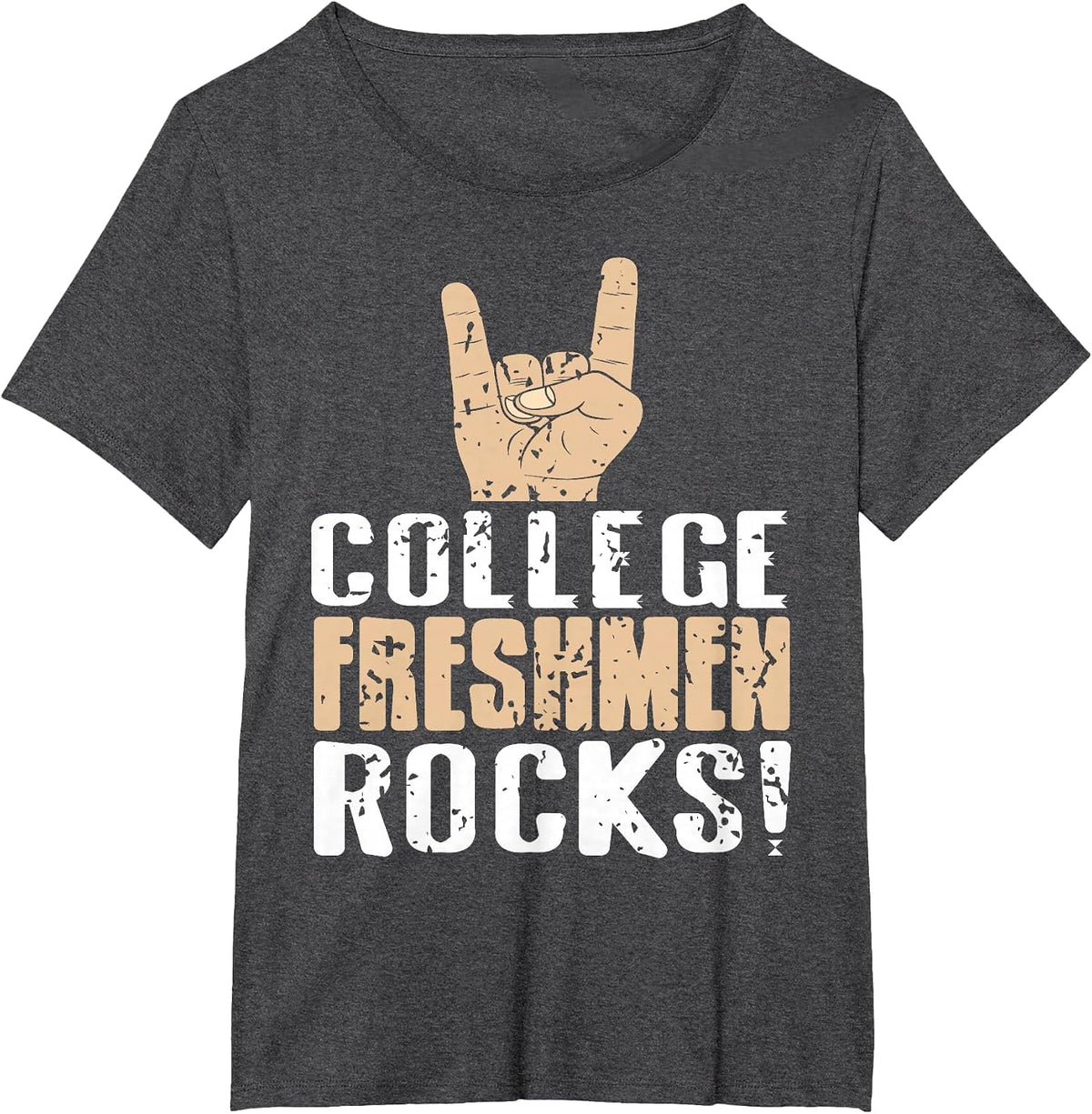College Freshman Rocker Hand Statement T-Shirt - Dark Heather Grey