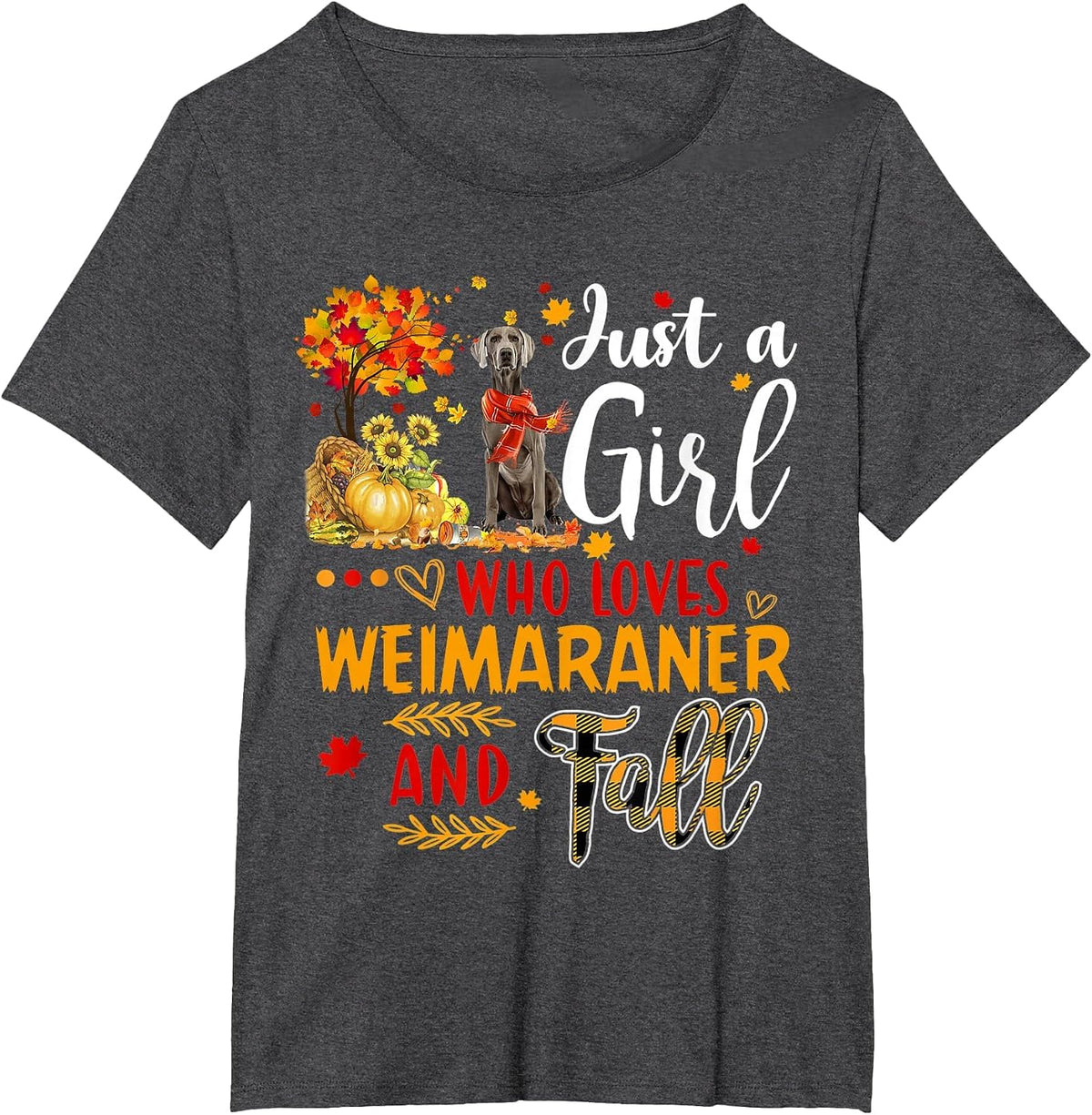 Autumn Tree Weimaraner Thanksgiving Pumpkin Dog Fall Leaf T-Shirt - Dark Heather Grey