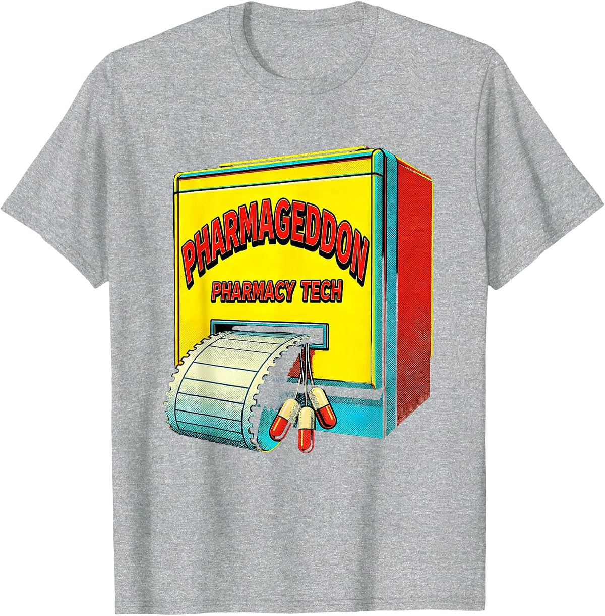 Men's Pharmageddon Pharmacy Tech Pop Art Pharmacy Technician Pun T-Shirt - Heather Grey