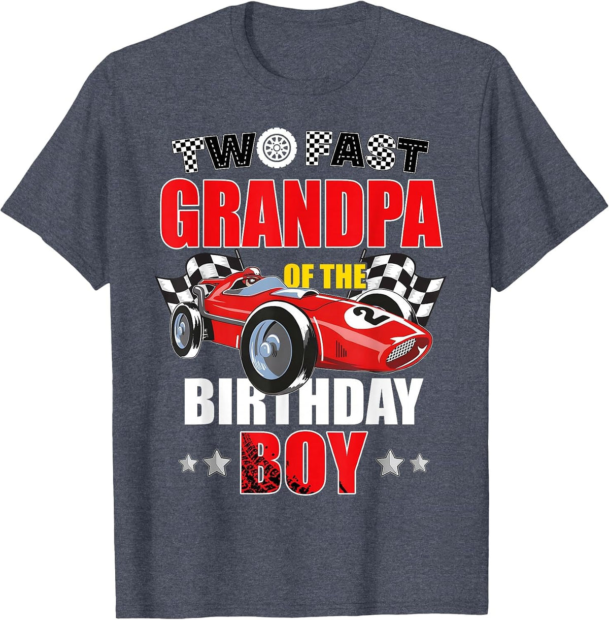 Grandpa of The Two Fast 2nd Birthday Boy Racing Car Family T-Shirt, Men, Heather Blue, X-Large - As Pictured