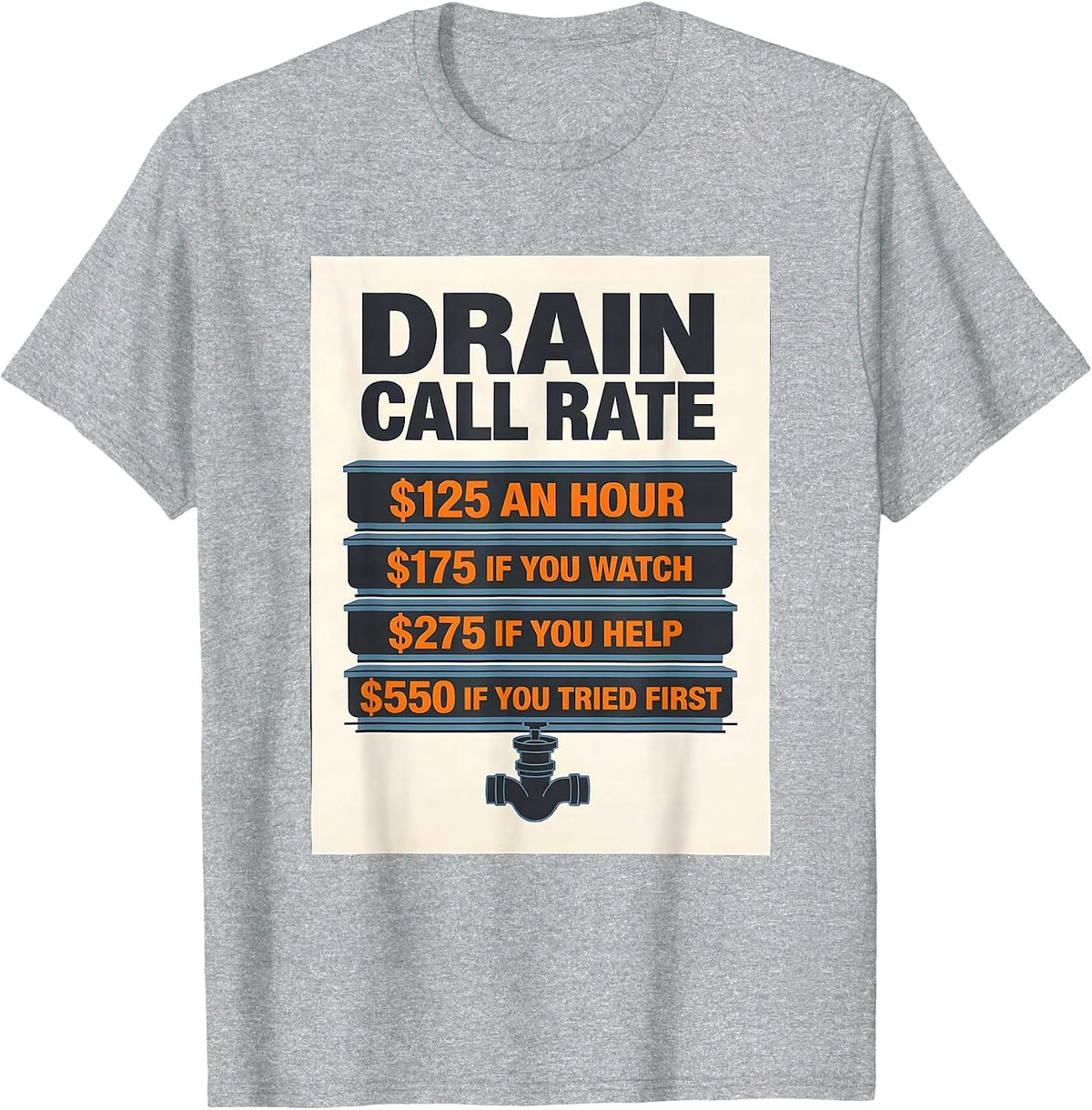 Men's Drain Call Rate Funny Plumber Hourly Rate Trade Humor T-Shirt - Heather Grey
