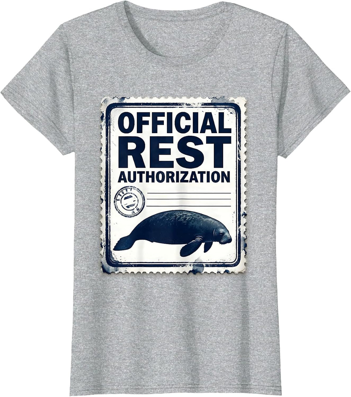 Women's Official Rest Authorization Funny Manatee Sea Cow Wildlife T-Shirt - Heather Grey