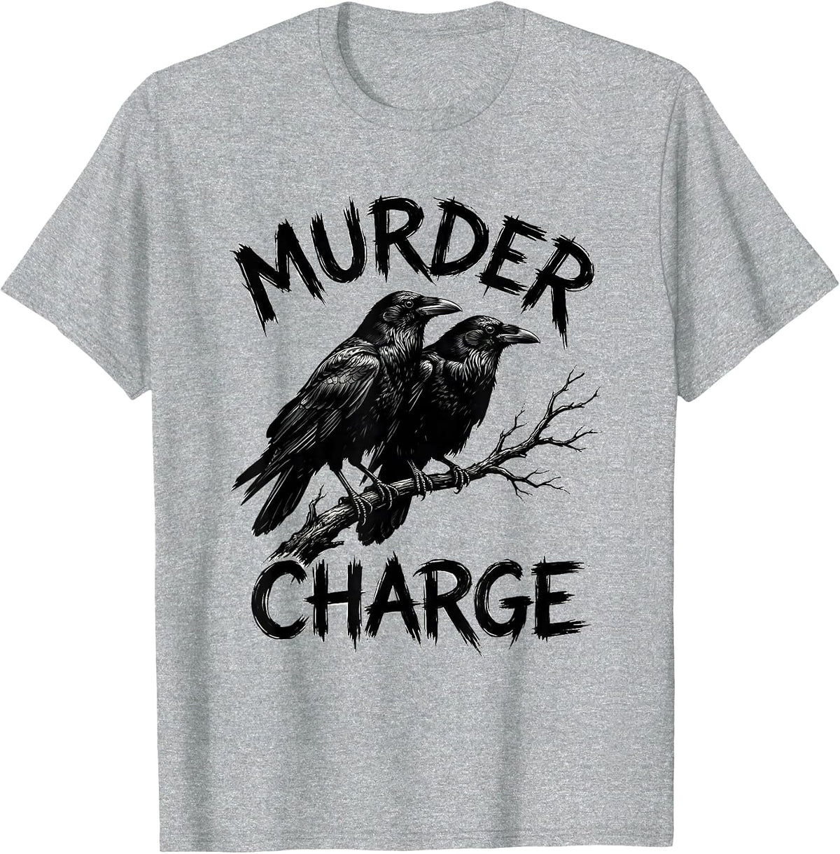 Men's Murder Charge Bold Hand-Drawn Crows Bird Lover Humor T-Shirt - Heather Grey