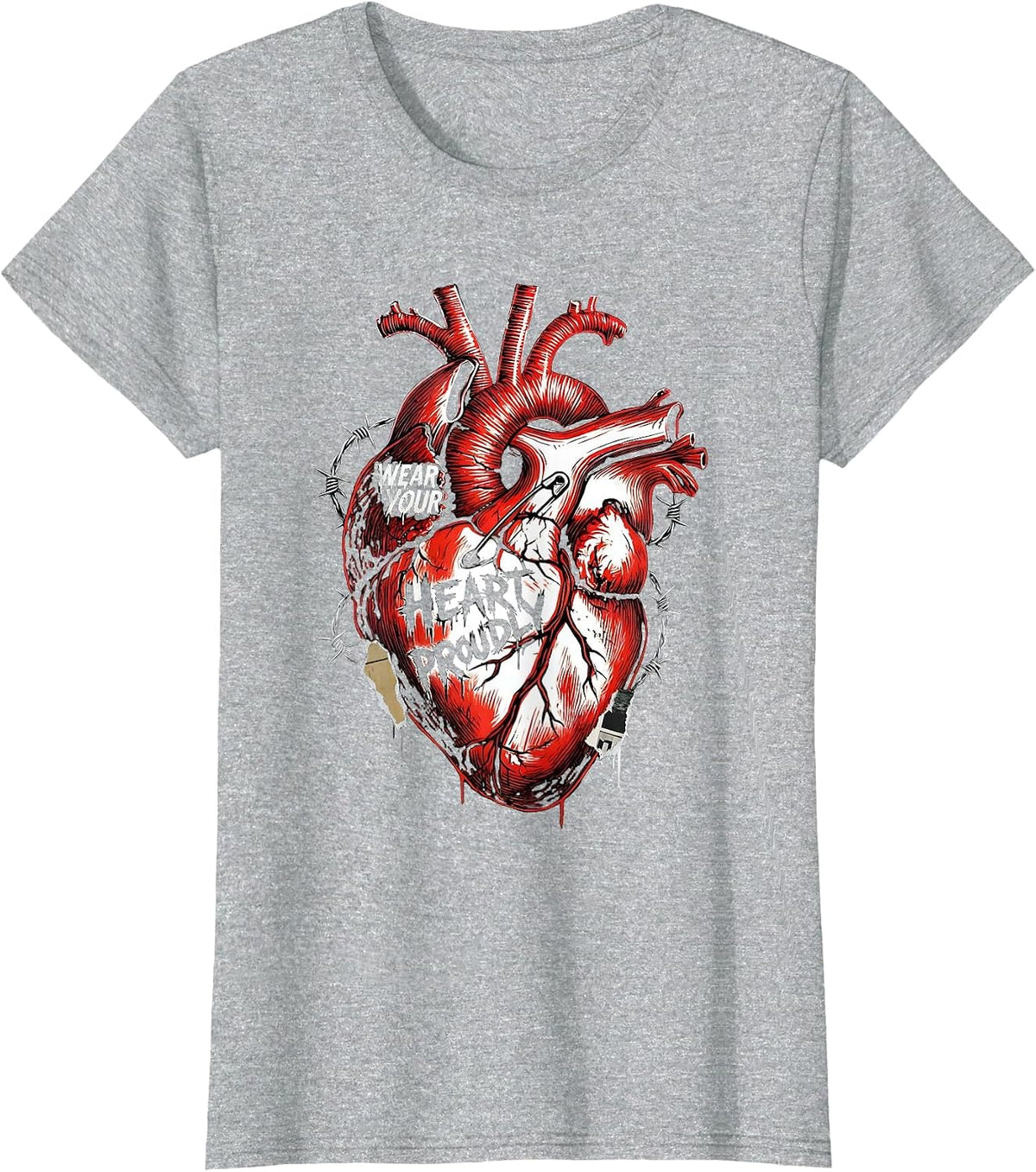 Wear Your Heart Proudly Bold Heart Design T-Shirt - Heather Grey