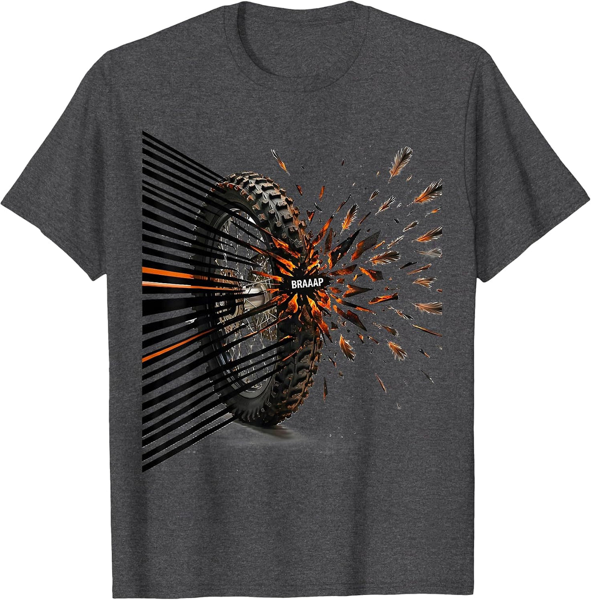 Men's Braaap Rugged Motocross Dirt Bike Racing Casual Wear T-Shirt - Dark Heather Grey