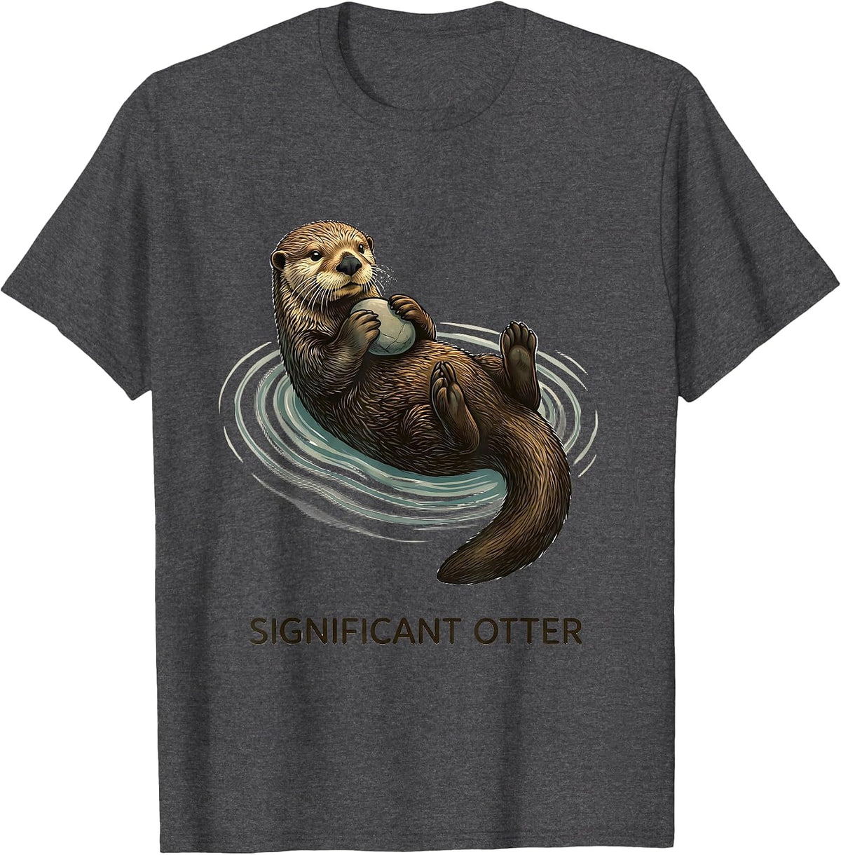Sea Otter Floating Calm Nature Art T-Shirt, Men, Dark Heather Grey, Medium - As Pictured