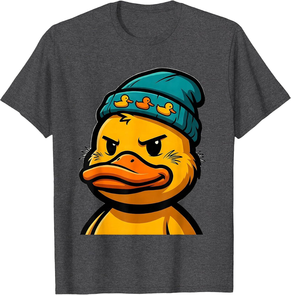 Duck Head in Knit Cap Funny Animal Lover Novelty T-Shirt - Dark Heather Grey