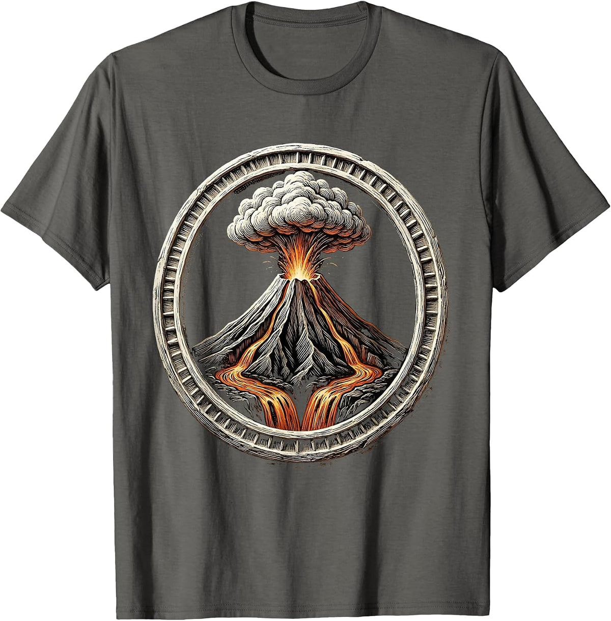 Erupting Volcano Lava River Graphic Tee T-Shirt - Asphalt Grey