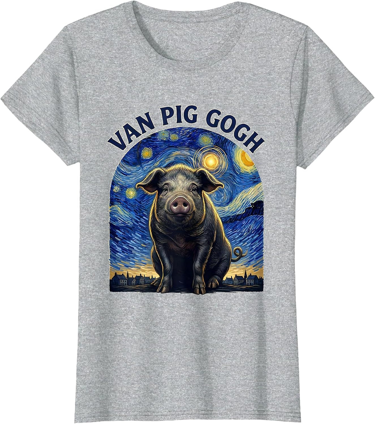 Van Pig Gogh Whimsical Art Meme Animal Lover Gift T-Shirt - Heather Grey