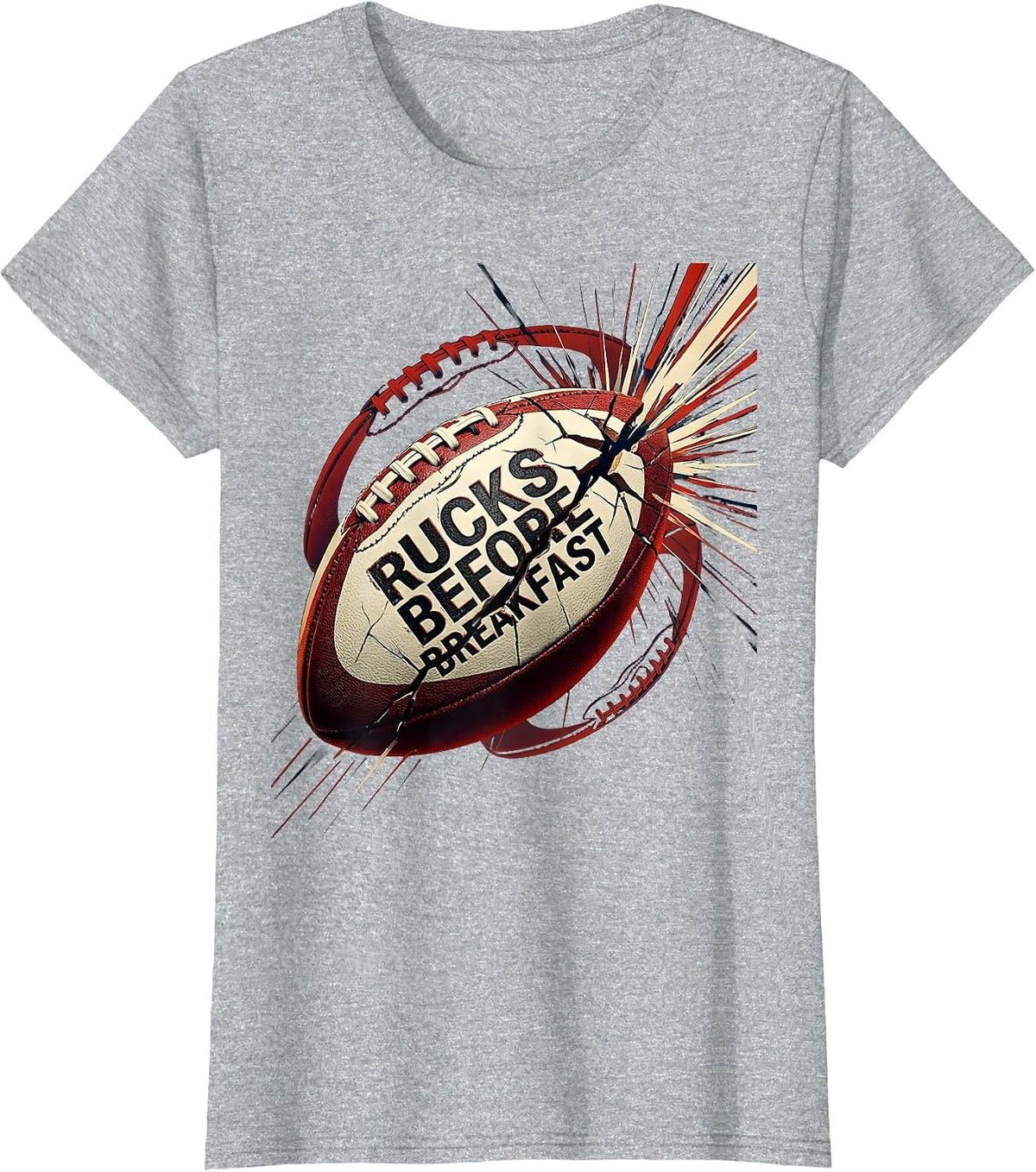 Rucks Before Breakfast Rugby Graphic Design T-Shirt - Heather Grey