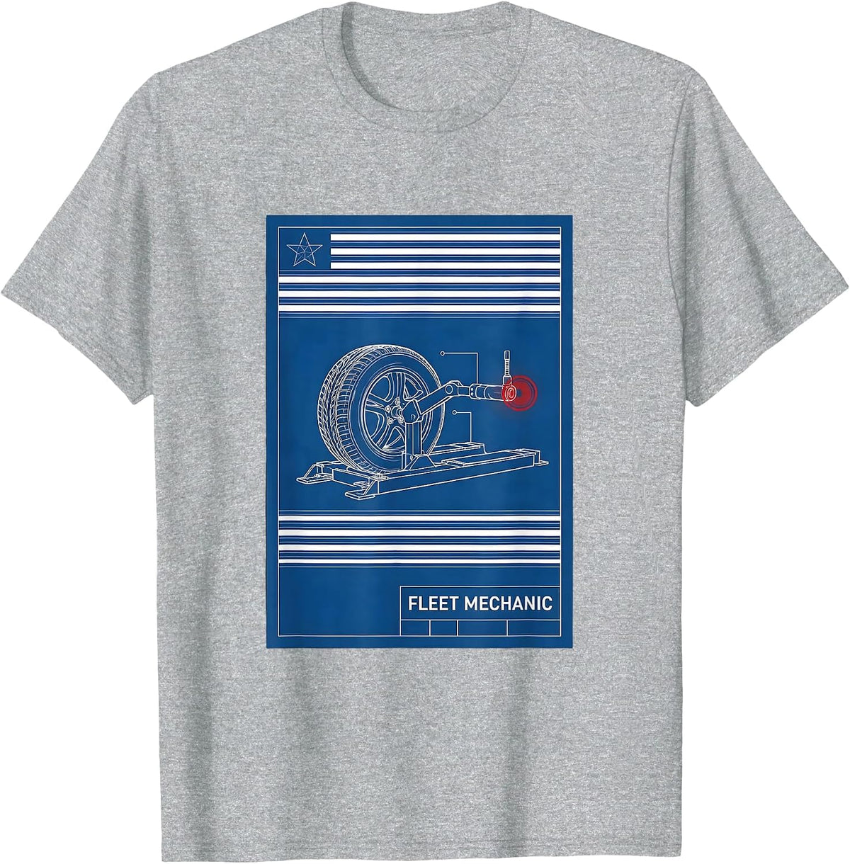 Men's Fleet Mechanic Technical Blueprint Patriotic American Flag T-Shirt - Heather Grey