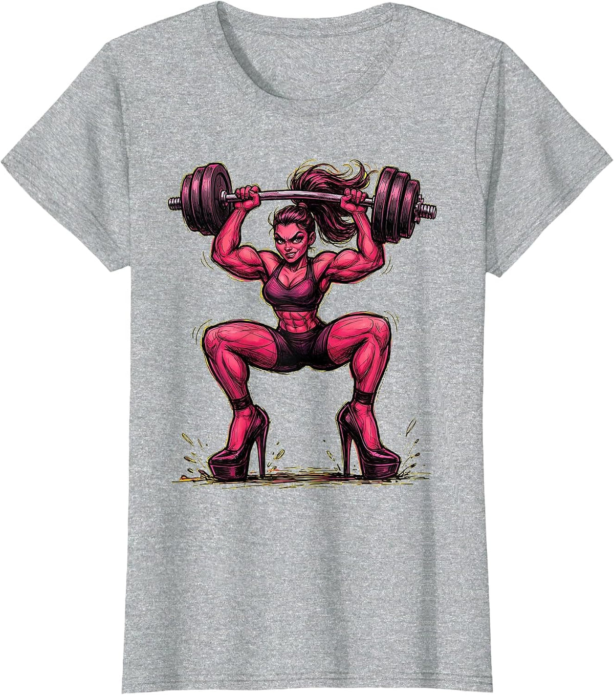 Dumbbell Diva Lifting Weights in Heels T-Shirt - Heather Grey