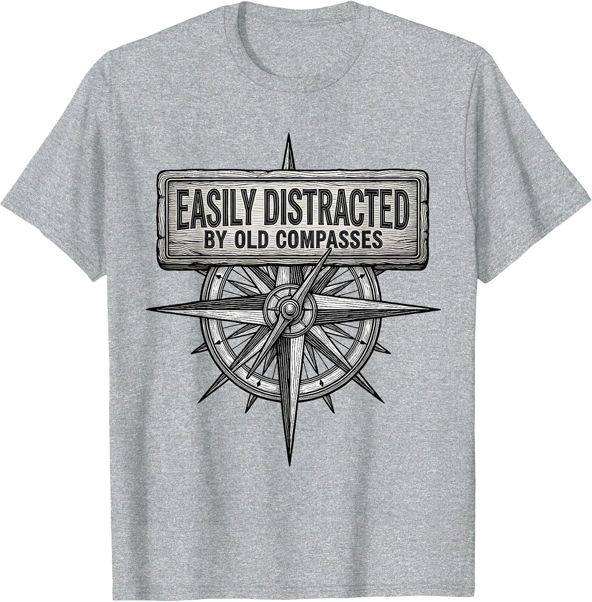 Men's Easily Distracted By Old Compasses Funny History Teacher T-Shirt - Heather Grey