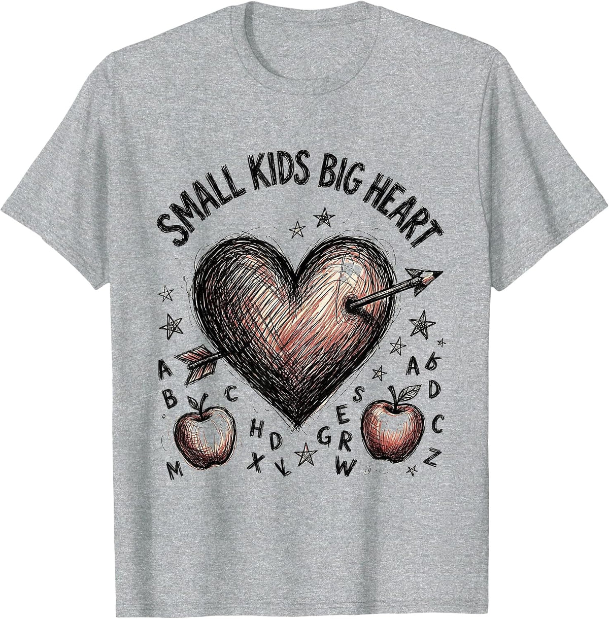 Men's Small Kids Big Heart First Grade Teacher Design T-Shirt - Heather Grey