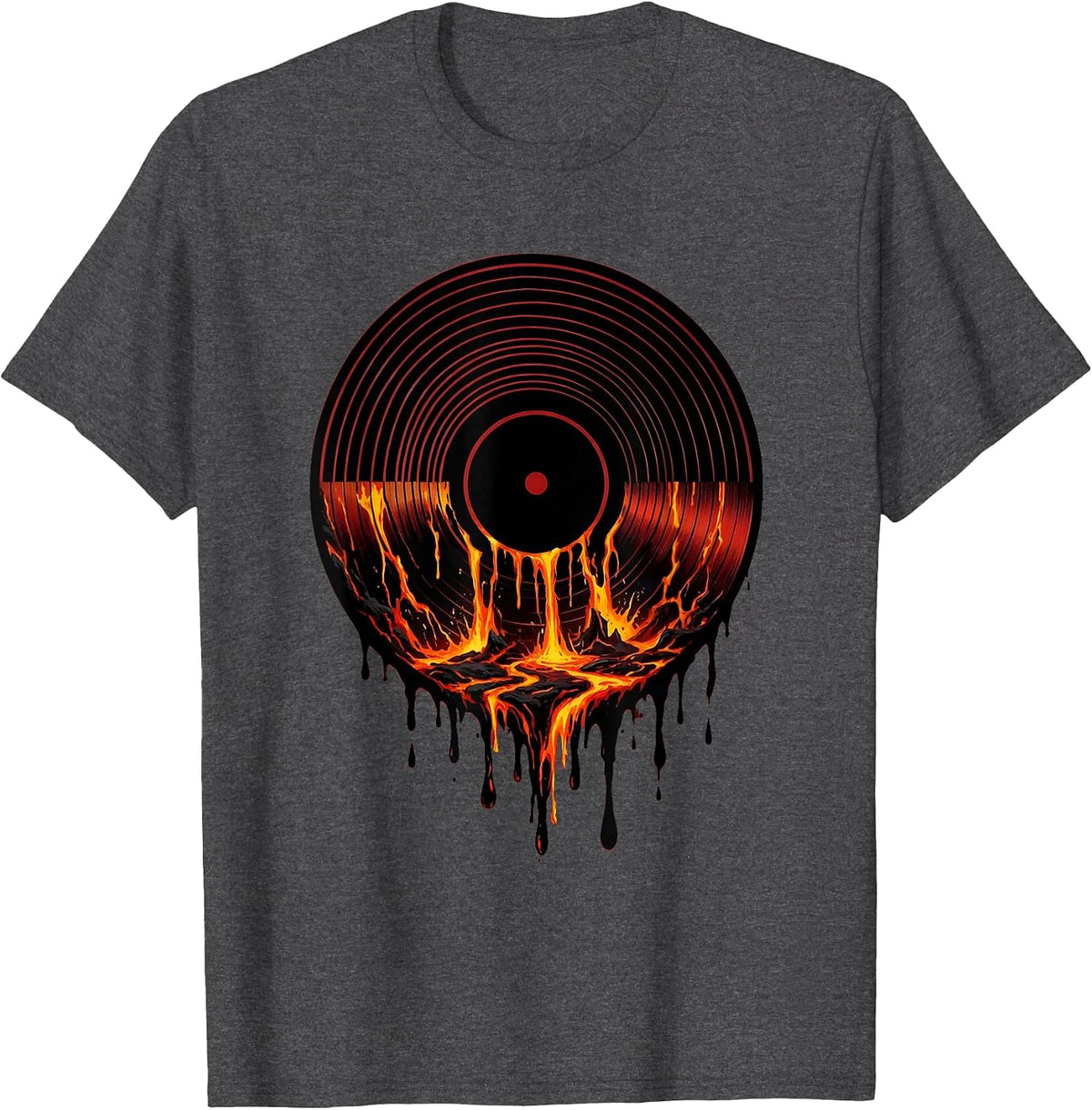 Men's Vinyl Record Melting Lava Rock Music Graphic T-Shirt - Dark Heather Grey