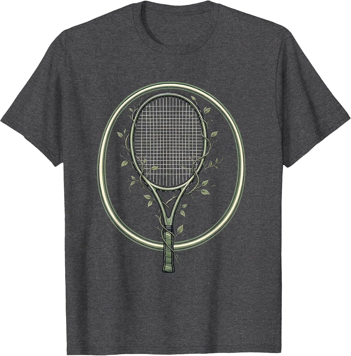 Men's Wild Vines Tennis Racket Overgrown Nature Art T-Shirt - Dark Heather Grey