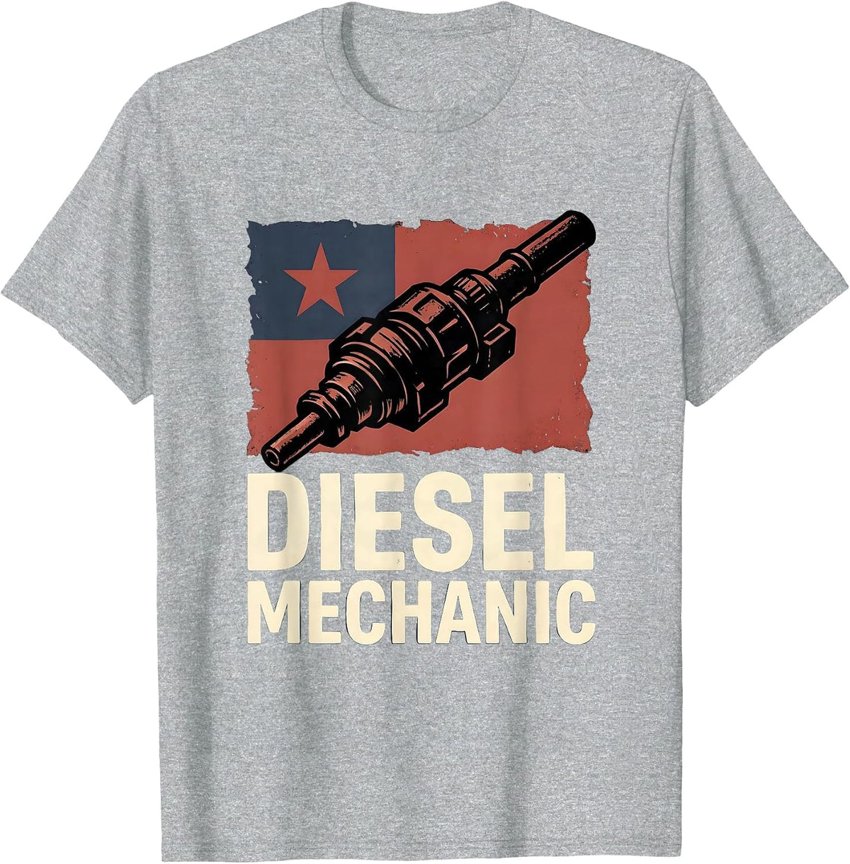 Men's Diesel Mechanic Stencil Graphic Patriotic American Flag T-Shirt - Heather Grey