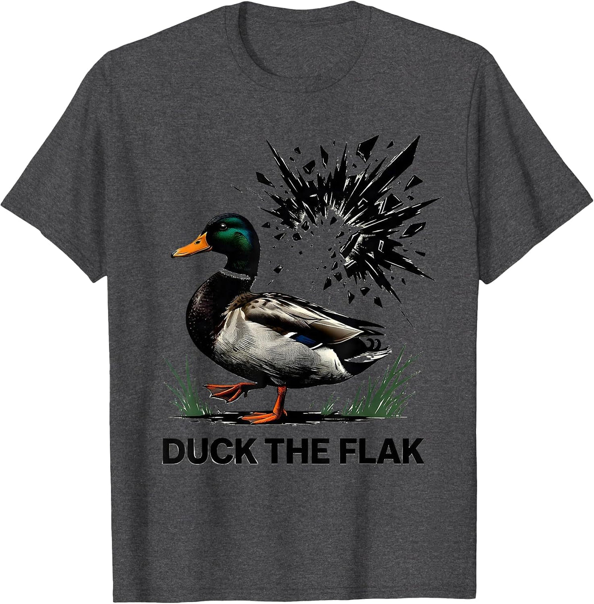 Men's Duck The Flak Stencil Graphic Funny Duck Hunter Gift T-Shirt - Dark Heather Grey