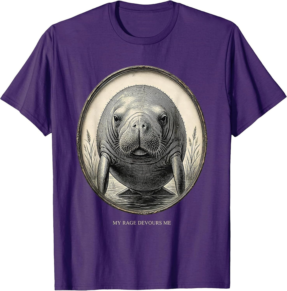 My Rage Devours Me Funny Manatee Ironic Animal Meme Humor T-Shirt - Purple