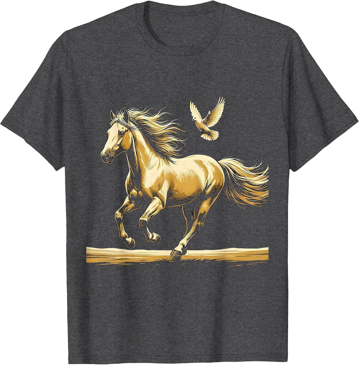 Men's Wild Horse Galloping Across Open Plains Graphic T-Shirt - Dark Heather Grey
