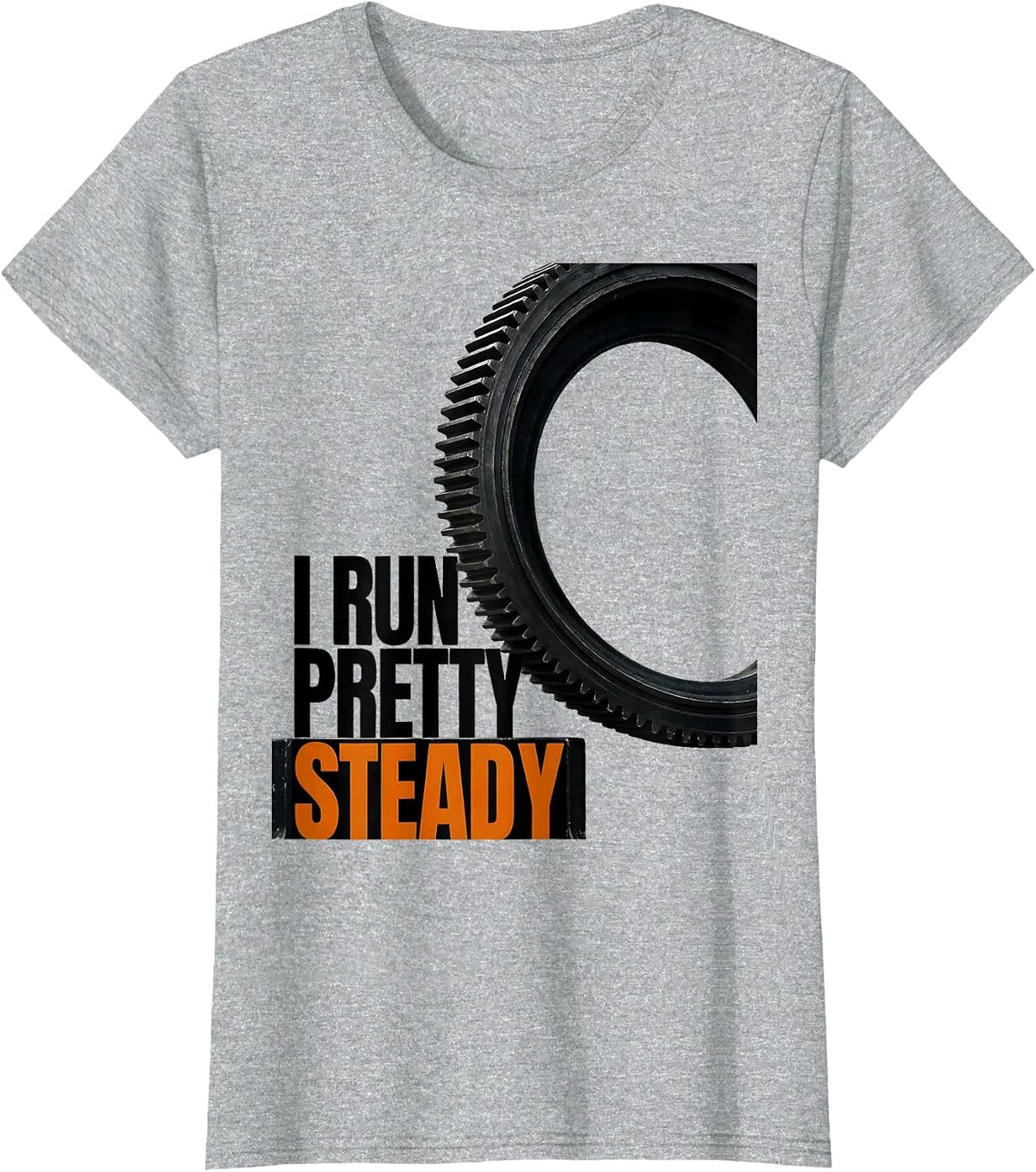 I Run Pretty Steady Brutalist Mechanic Car Engine Humor T-Shirt - Heather Grey