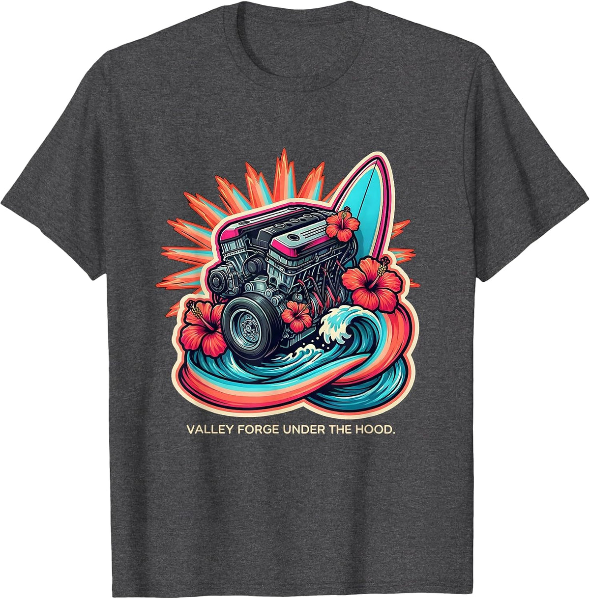 Valley Forge Under The Hood Automotive Design T-Shirt - Dark Heather Grey