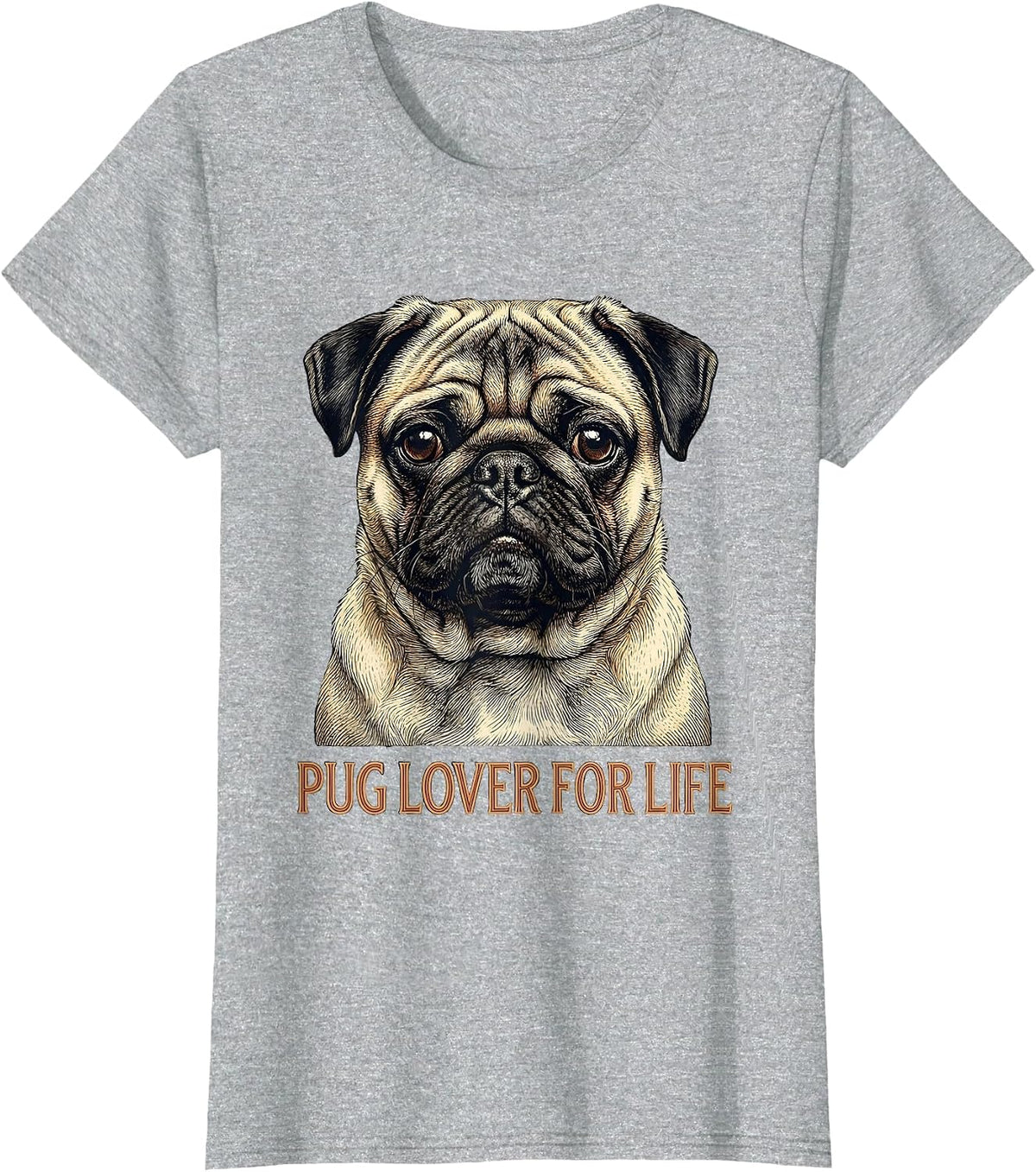 Pug Lover For Life Funny Pug Dog Portrait Dog Owner Humor T-Shirt - Heather Grey