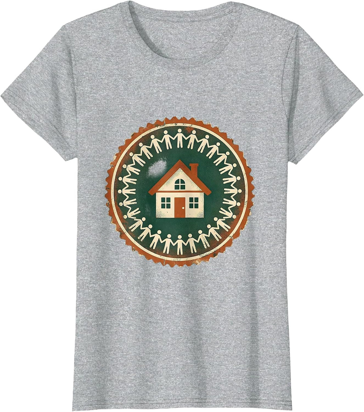 Amistad House Paper Chain Community Art T-Shirt - Heather Grey
