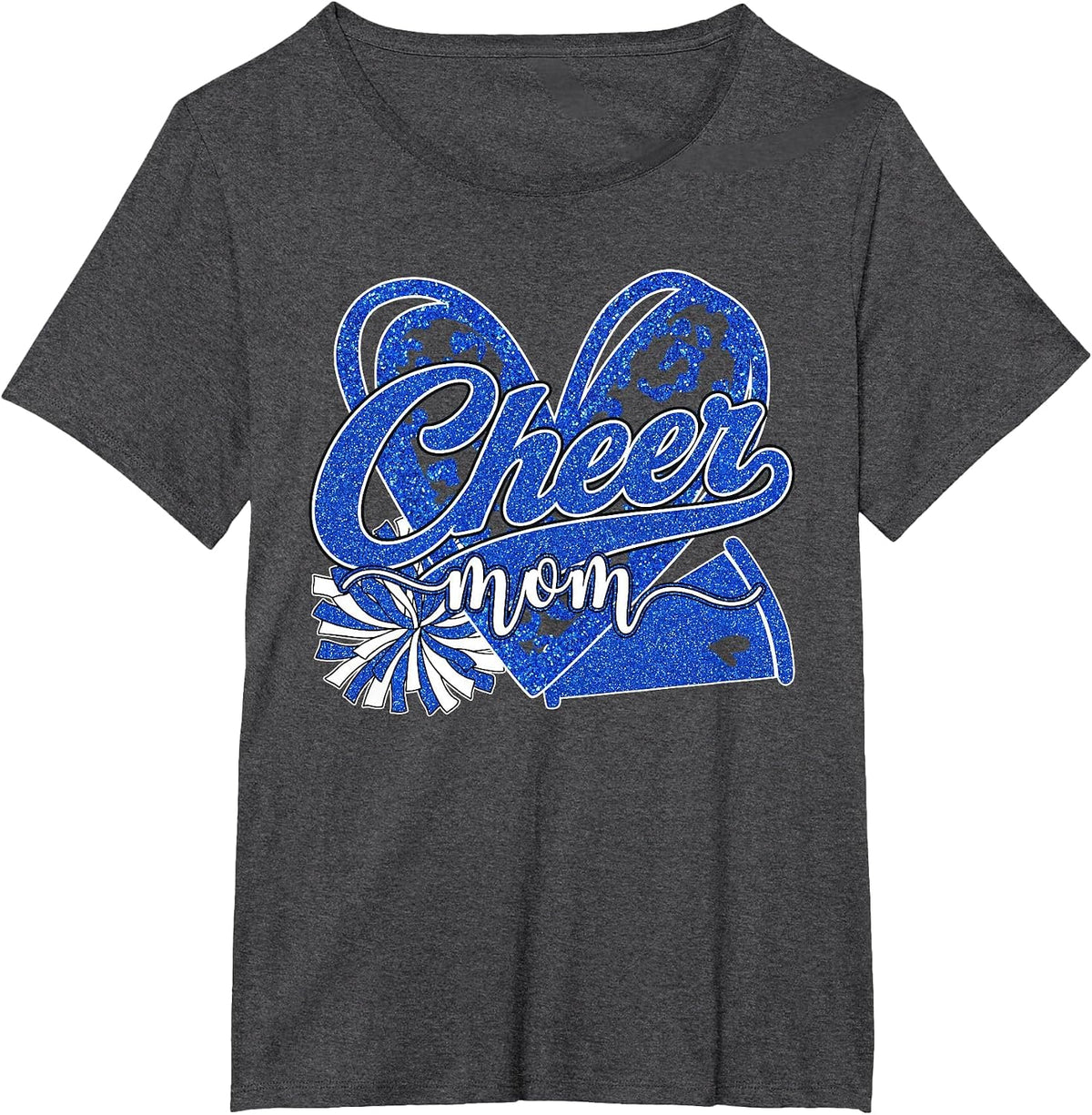 Cheer Mom Blue Megaphone Pom Pom Heart Cheerleader Spirit T-Shirt - Dark Heather Grey