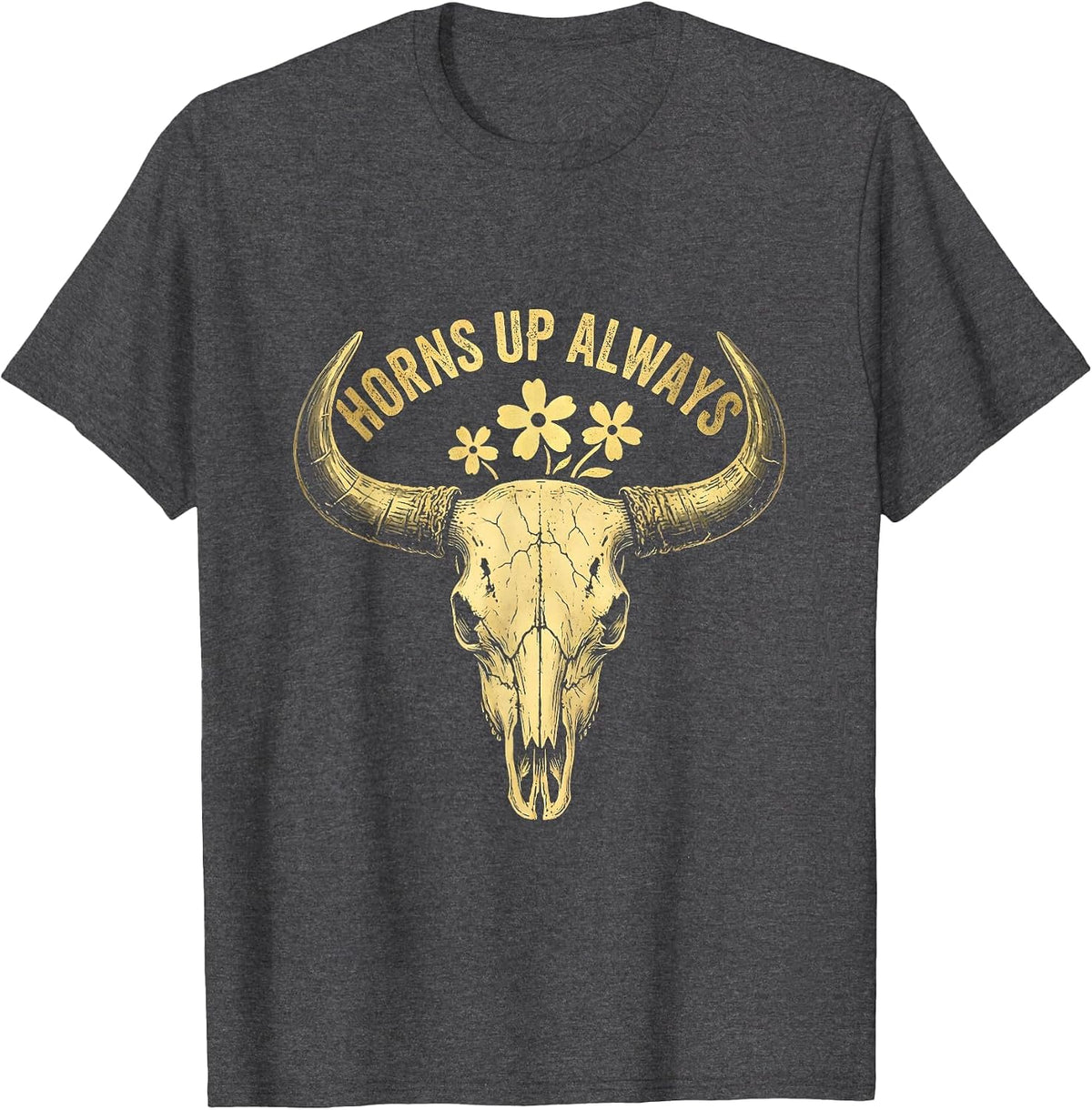 Horns Up Always Bold Metal Music Design T-Shirt - Dark Heather Grey