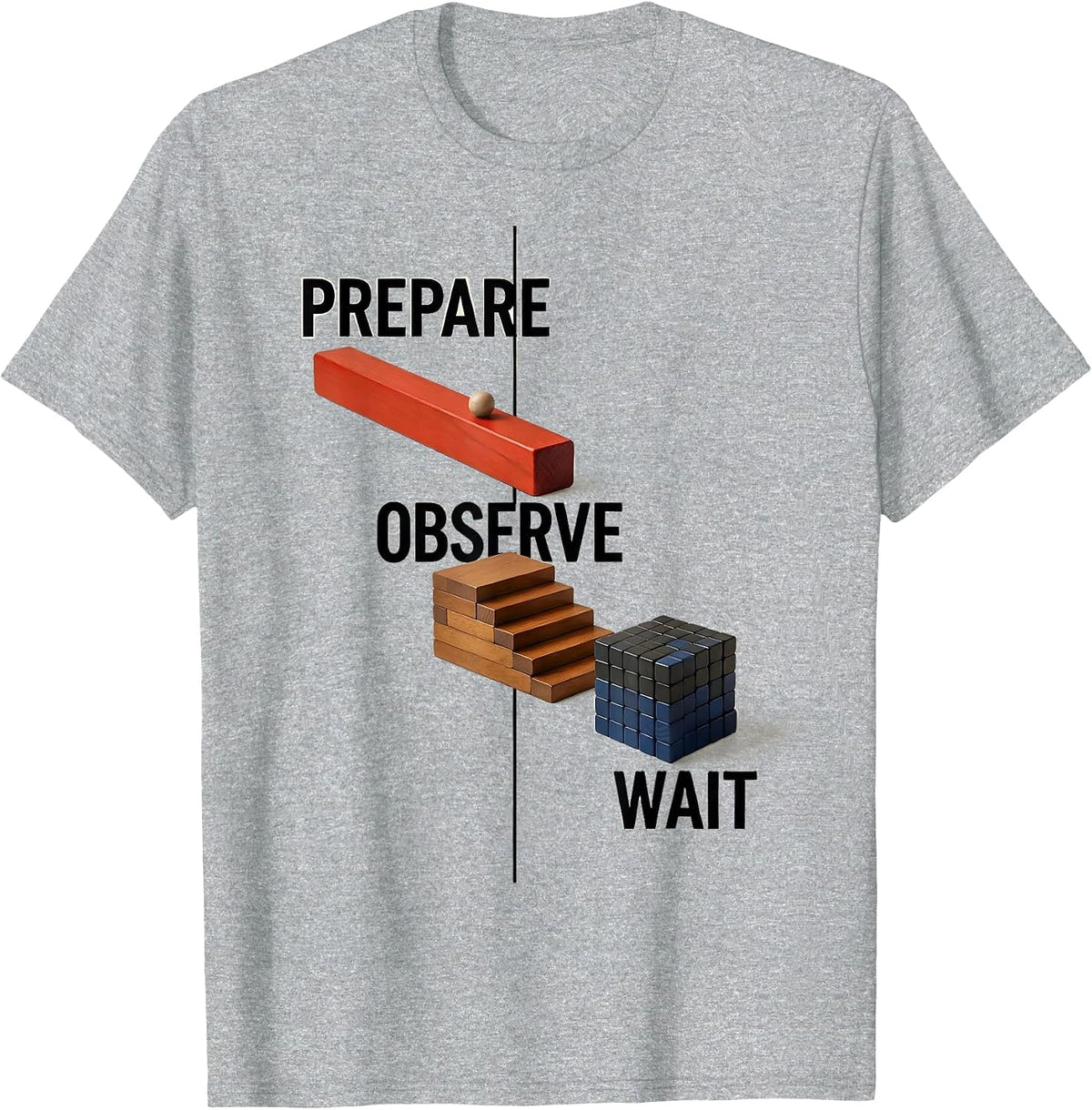Men's Prepare Observe Wait Geometric Montessori Teacher Philosophy T-Shirt - Heather Grey