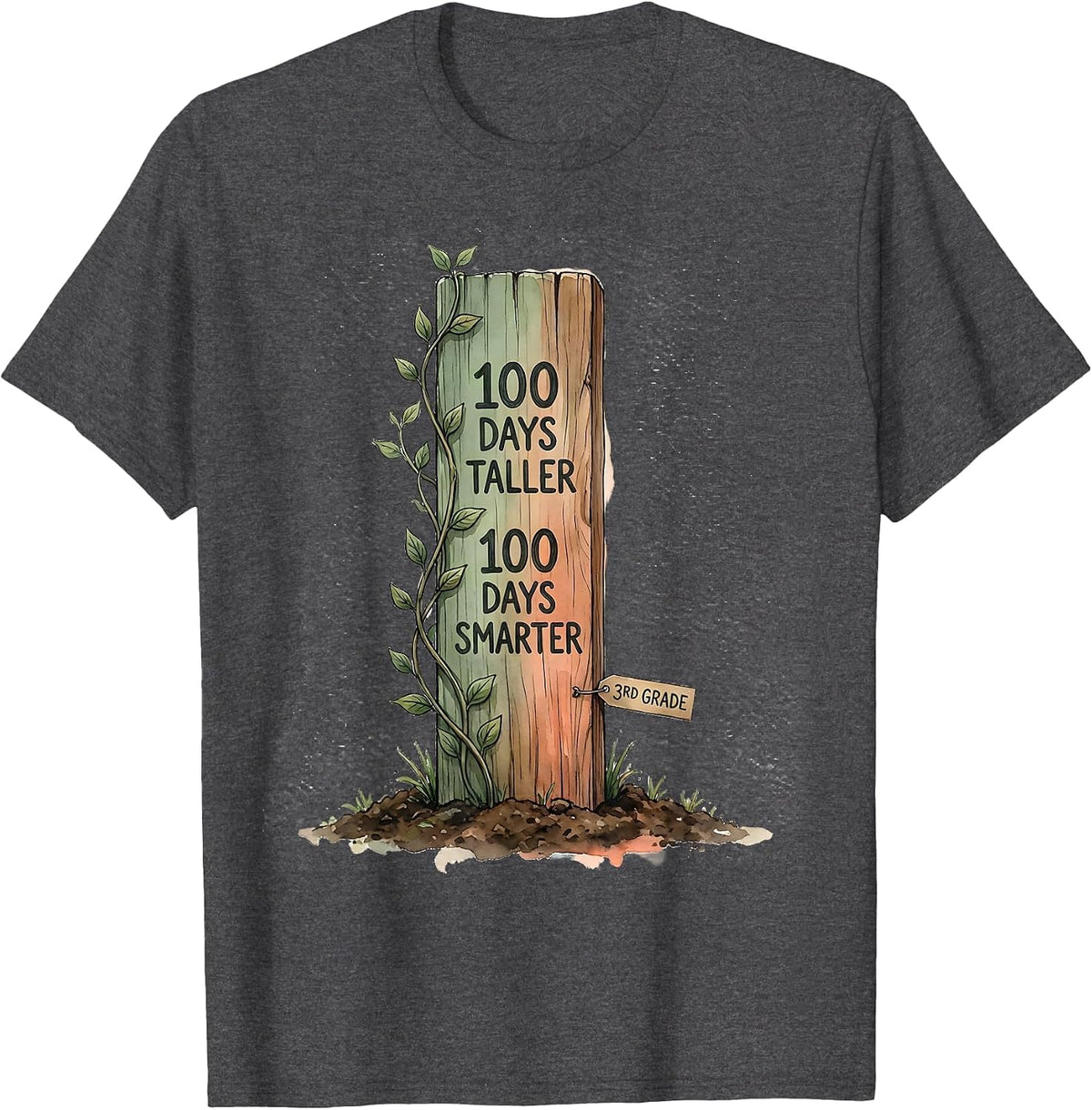 100 Days Taller, 100 Days Smarter — 3rd Grade Teacher T-Shirt - Dark Heather Grey