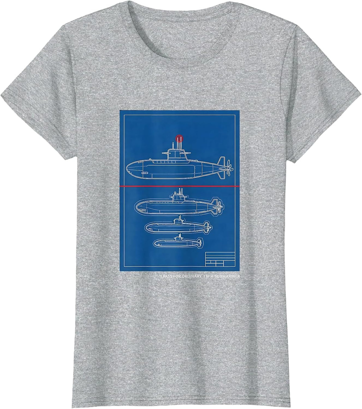 I Pass For Ordinary I'm A Submariner Technical Blueprint T-Shirt - Heather Grey