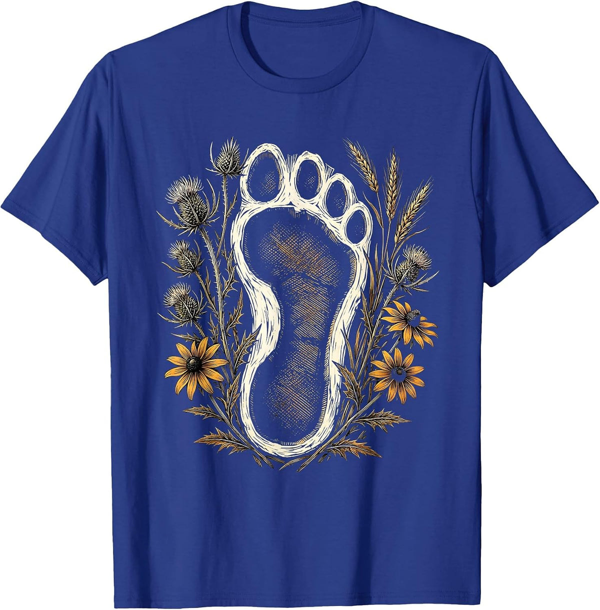 Horse Hoof Print Wildflower Floral Illustration T-Shirt - Royal Blue