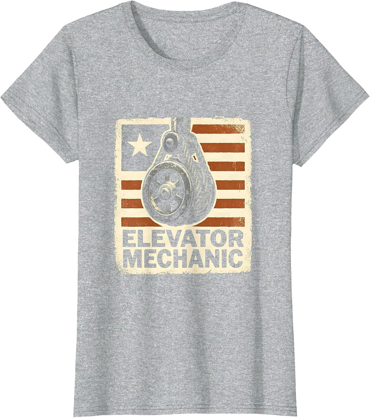 Elevator Mechanic Rubber Stamp American Flag Mechanic Gift T-Shirt - Heather Grey
