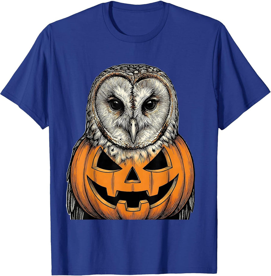 Barn Owl Pumpkin Costume Funny Bird Lover Halloween T-Shirt - Royal Blue