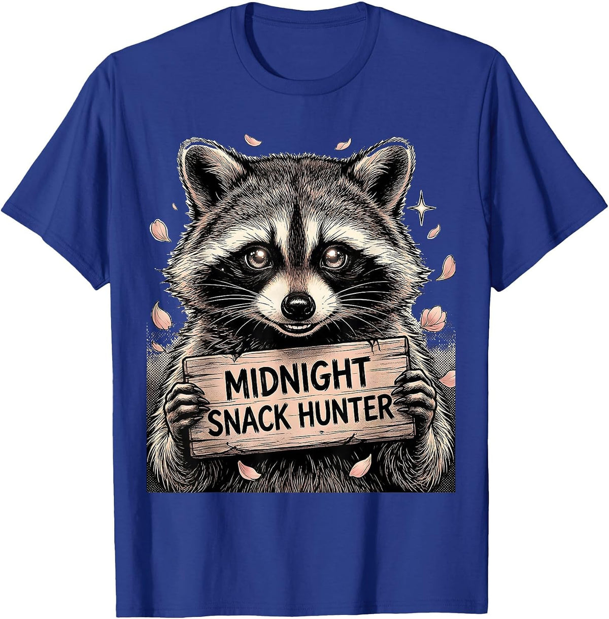 Midnight Snack Hunter Raccoon Graphic Design T-Shirt - Royal Blue