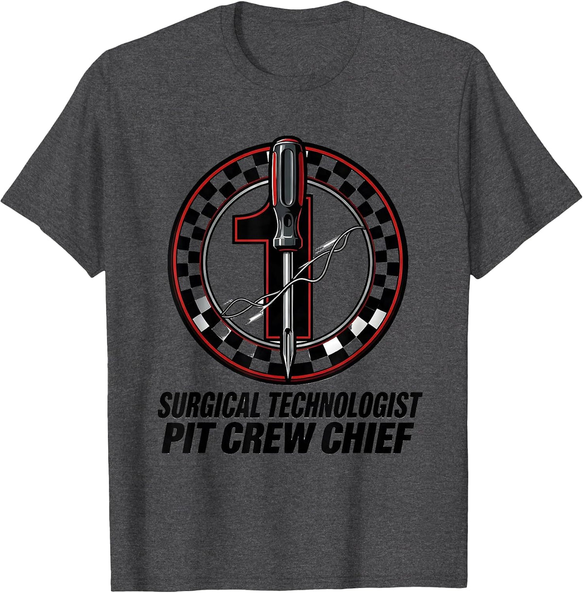 Surgical Technologist Pit Crew Chief Racing Livery Graphic T-Shirt - Dark Heather Grey